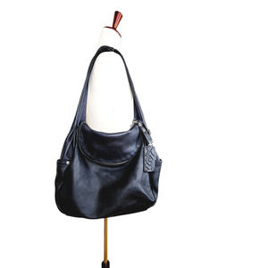 orYANY Black Pebbled Leather Half Moon Zip Hobo Handbag